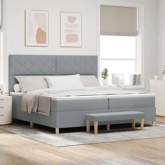 Box Spring Seng Med Madras Lysegrå 200 X 200 Cm Stof - Hovedbillede