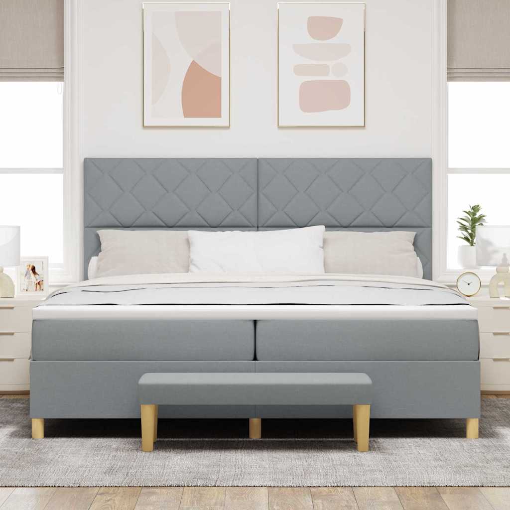 Box Spring Seng Med Madras Lysegrå 200 X 200 Cm Stof - Billede 5