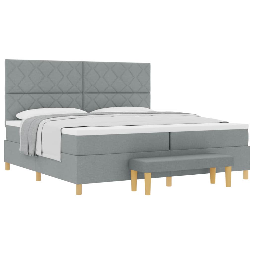 Box Spring Seng Med Madras Lysegrå 200 X 200 Cm Stof - Billede 3