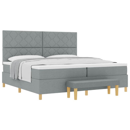 Box Spring Seng Med Madras Lysegrå 200 X 200 Cm Stof - Billede 3