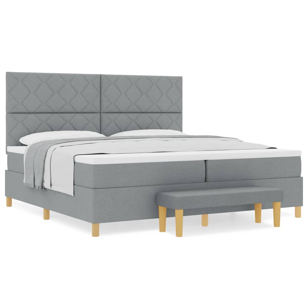 Box Spring Seng Med Madras Lysegrå 200 X 200 Cm Stof - Billede 4