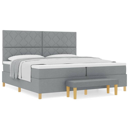 Box Spring Seng Med Madras Lysegrå 200 X 200 Cm Stof - Billede 4