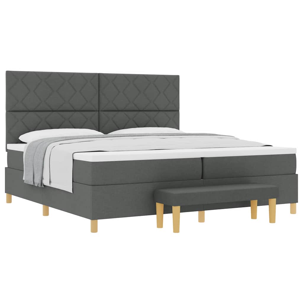 Box Spring Seng Med Madras Mørkegrå 200 X 200 Cm Stof - Billede 3