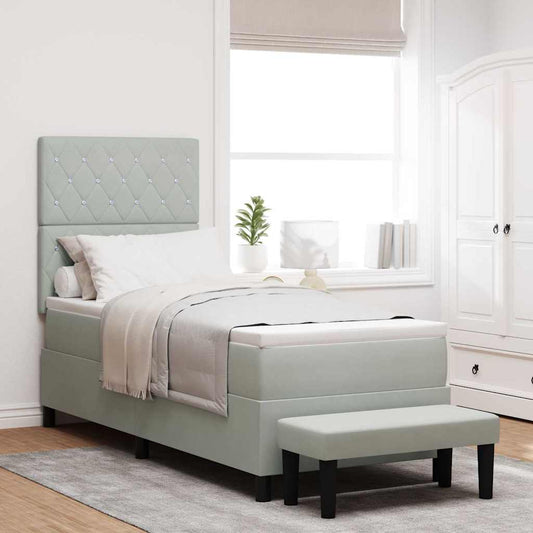 Box Spring Seng Med Madras Lysegrå 80 X 200 Cm Fløjl - Hovedbillede