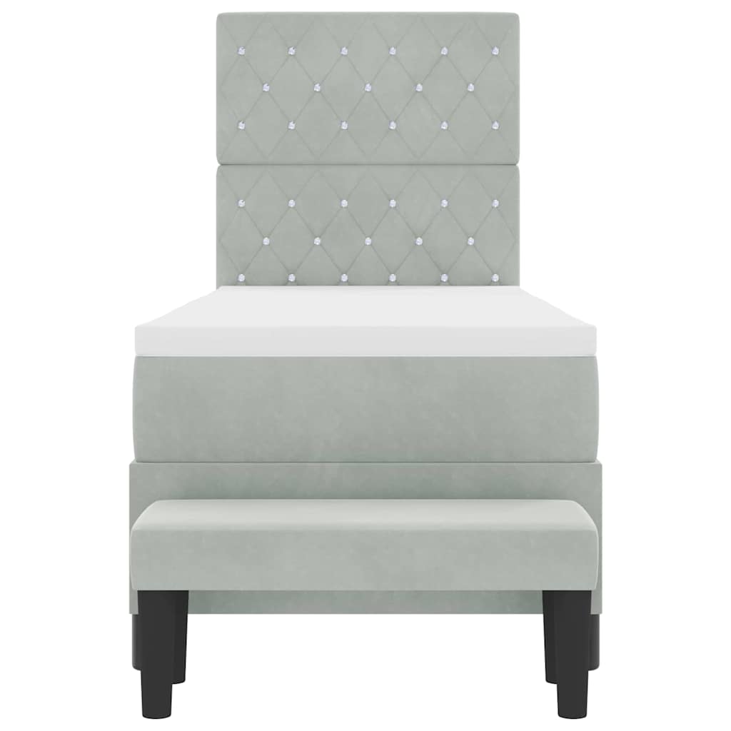 Box Spring Seng Med Madras Lysegrå 80 X 200 Cm Fløjl - Billede 9