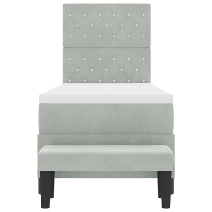 Box Spring Seng Med Madras Lysegrå 80 X 200 Cm Fløjl - Billede 9