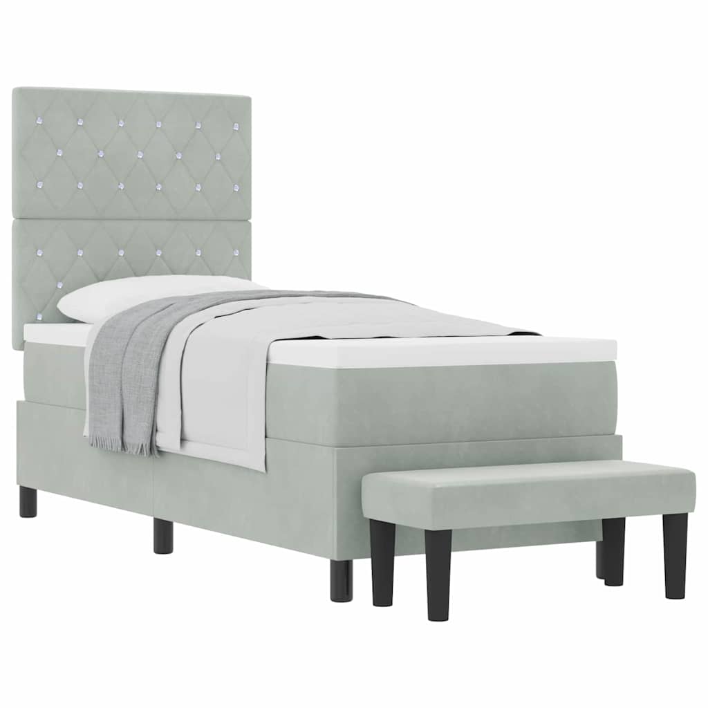Box Spring Seng Med Madras Lysegrå 80 X 200 Cm Fløjl - Billede 3