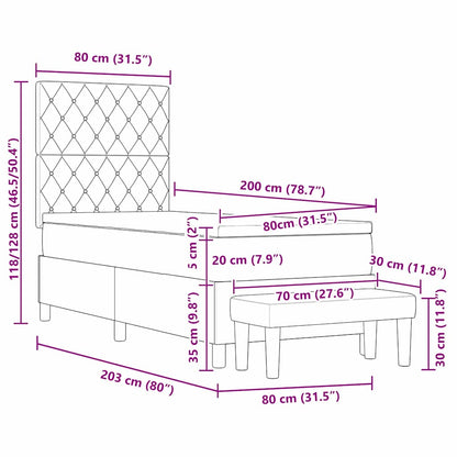 Box Spring Seng Med Madras Lysegrå 80 X 200 Cm Fløjl - Billede 13