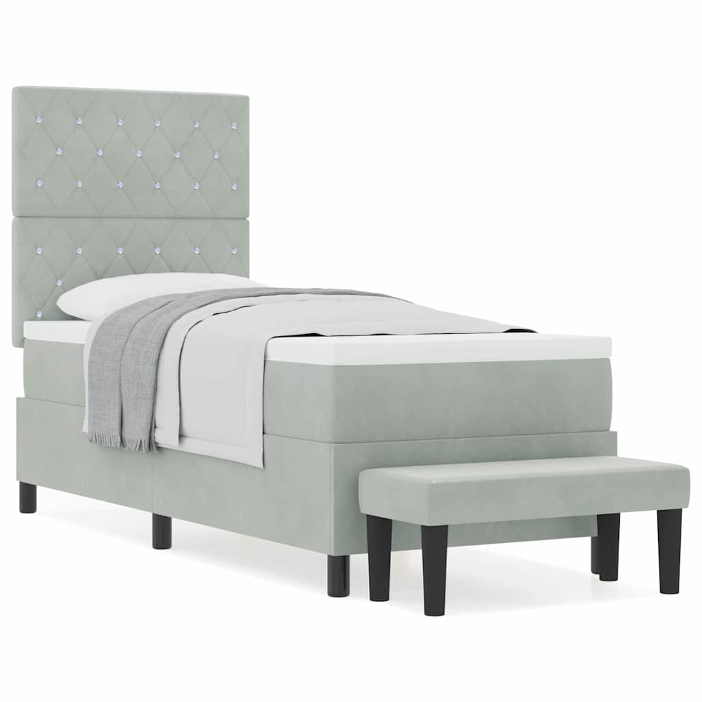 Box Spring Seng Med Madras Lysegrå 80 X 200 Cm Fløjl - Billede 4