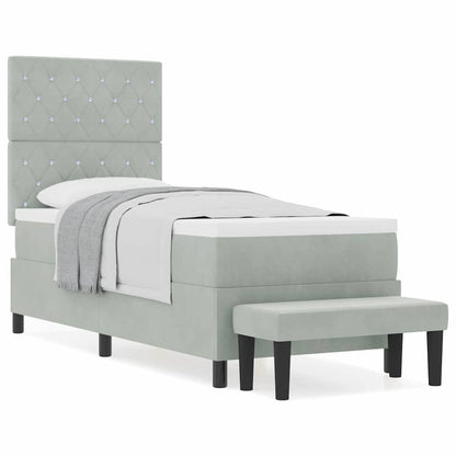 Box Spring Seng Med Madras Lysegrå 80 X 200 Cm Fløjl - Billede 4