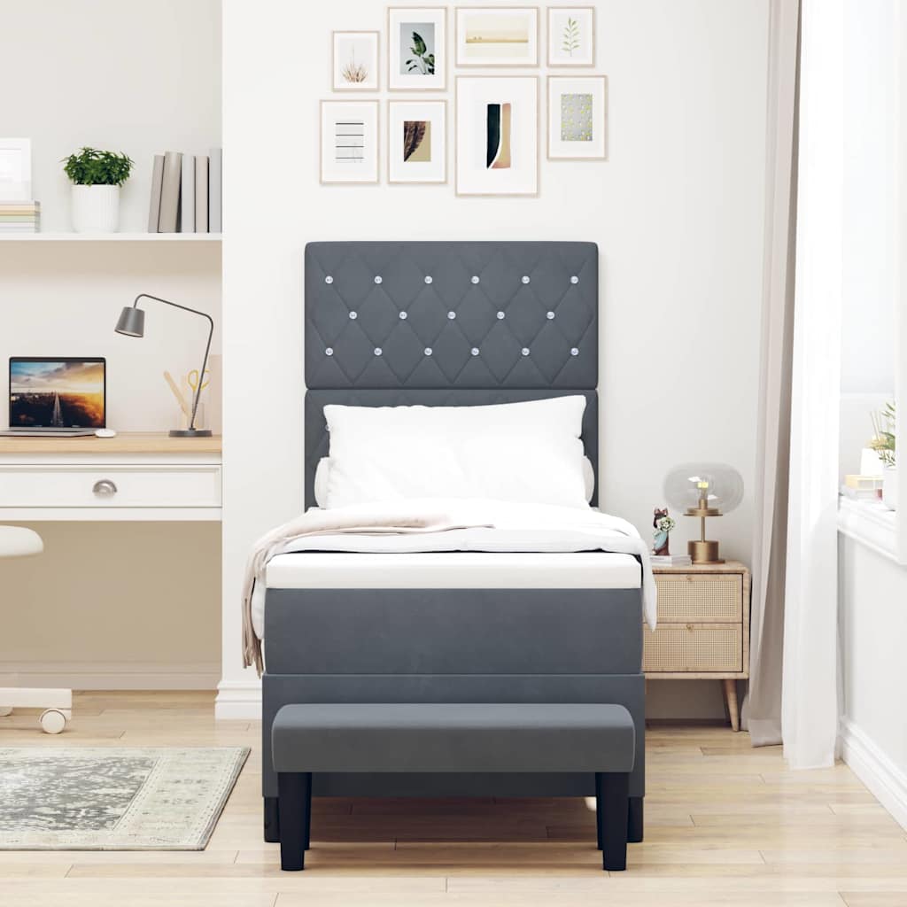 Box Spring Seng Med Madras Mørkegrå 80 X 200 Cm Fløjl - Billede 5
