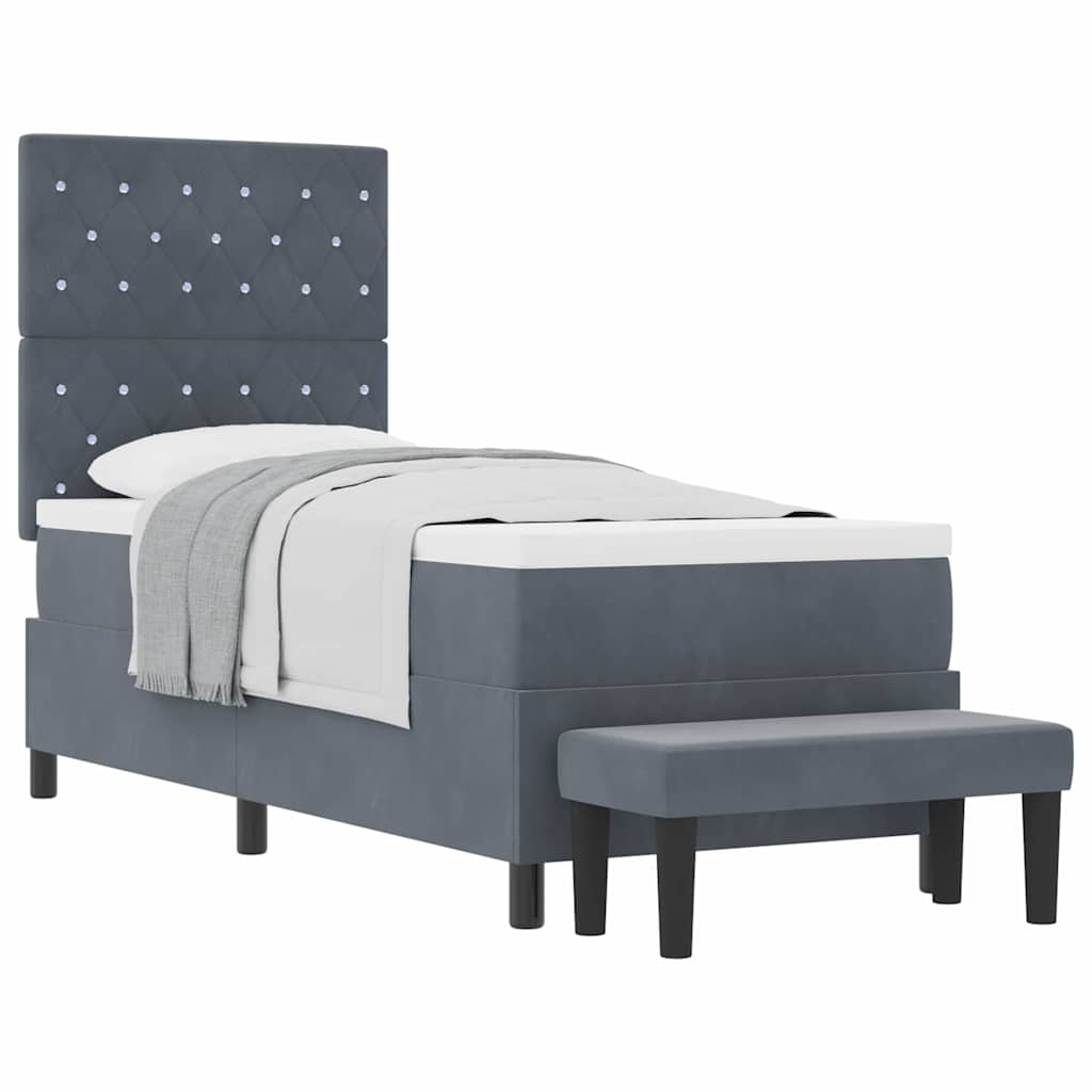 Box Spring Seng Med Madras Mørkegrå 80 X 200 Cm Fløjl - Billede 3