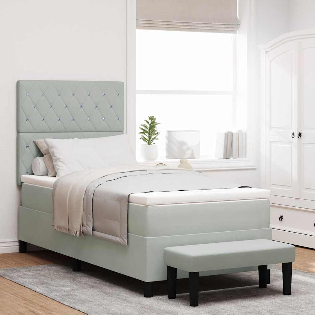 Box Spring Seng Med Madras Lysegrå 90 X 190 Cm Fløjl - Hovedbillede
