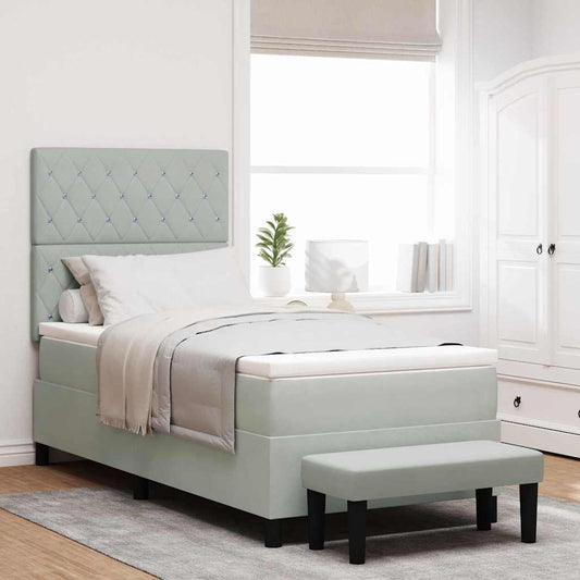 Box Spring Seng Med Madras Lysegrå 90 X 200 Cm Fløjl - Hovedbillede