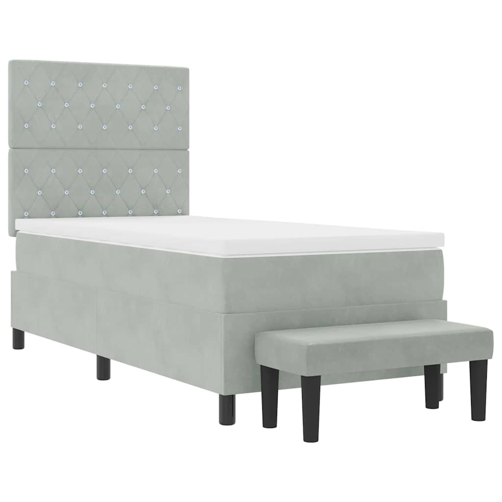 Box Spring Seng Med Madras Lysegrå 90 X 200 Cm Fløjl - Billede 8