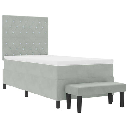 Box Spring Seng Med Madras Lysegrå 90 X 200 Cm Fløjl - Billede 8
