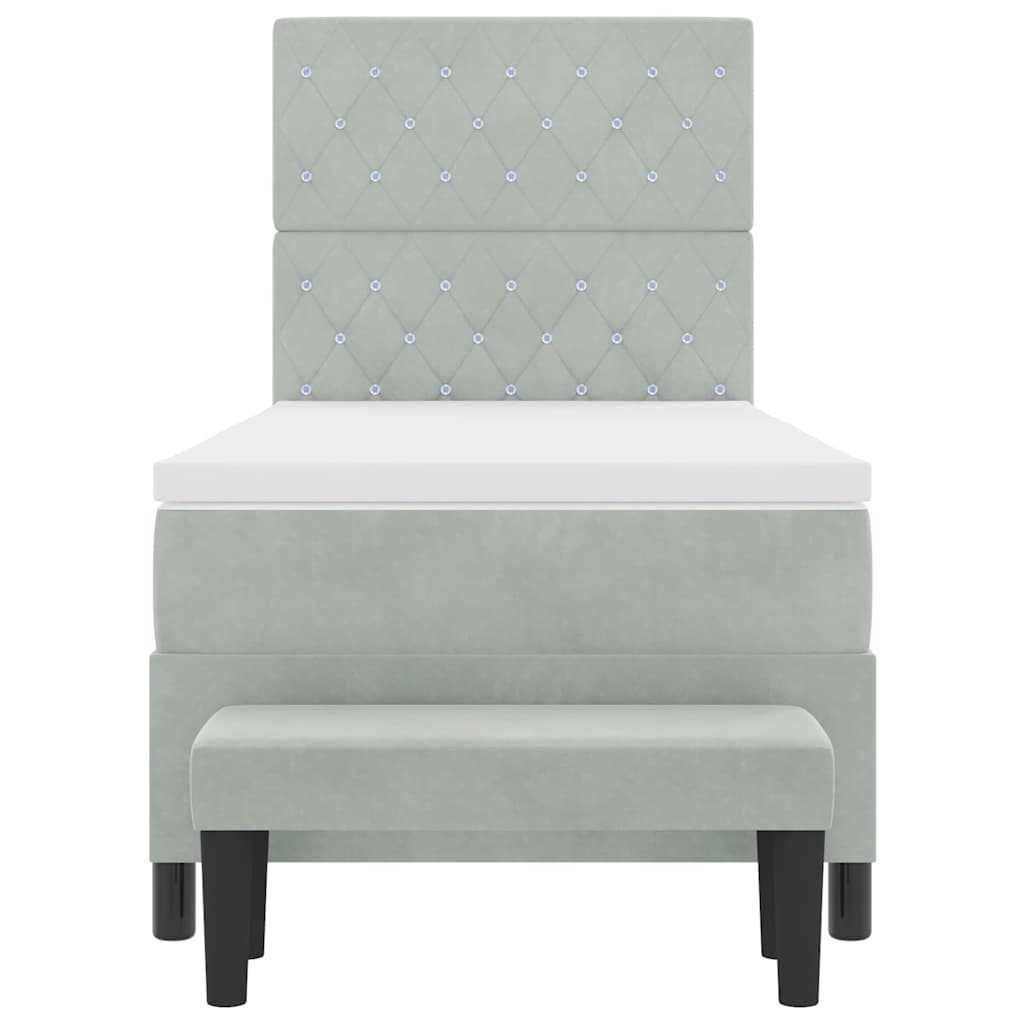 Box Spring Seng Med Madras Lysegrå 90 X 200 Cm Fløjl - Billede 9