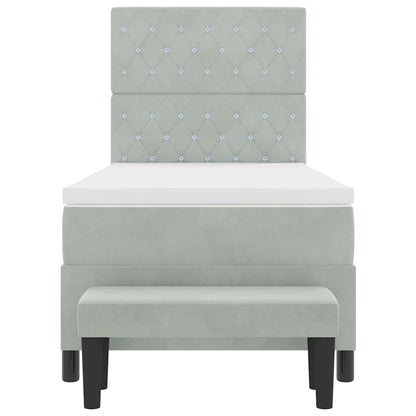 Box Spring Seng Med Madras Lysegrå 90 X 200 Cm Fløjl - Billede 9