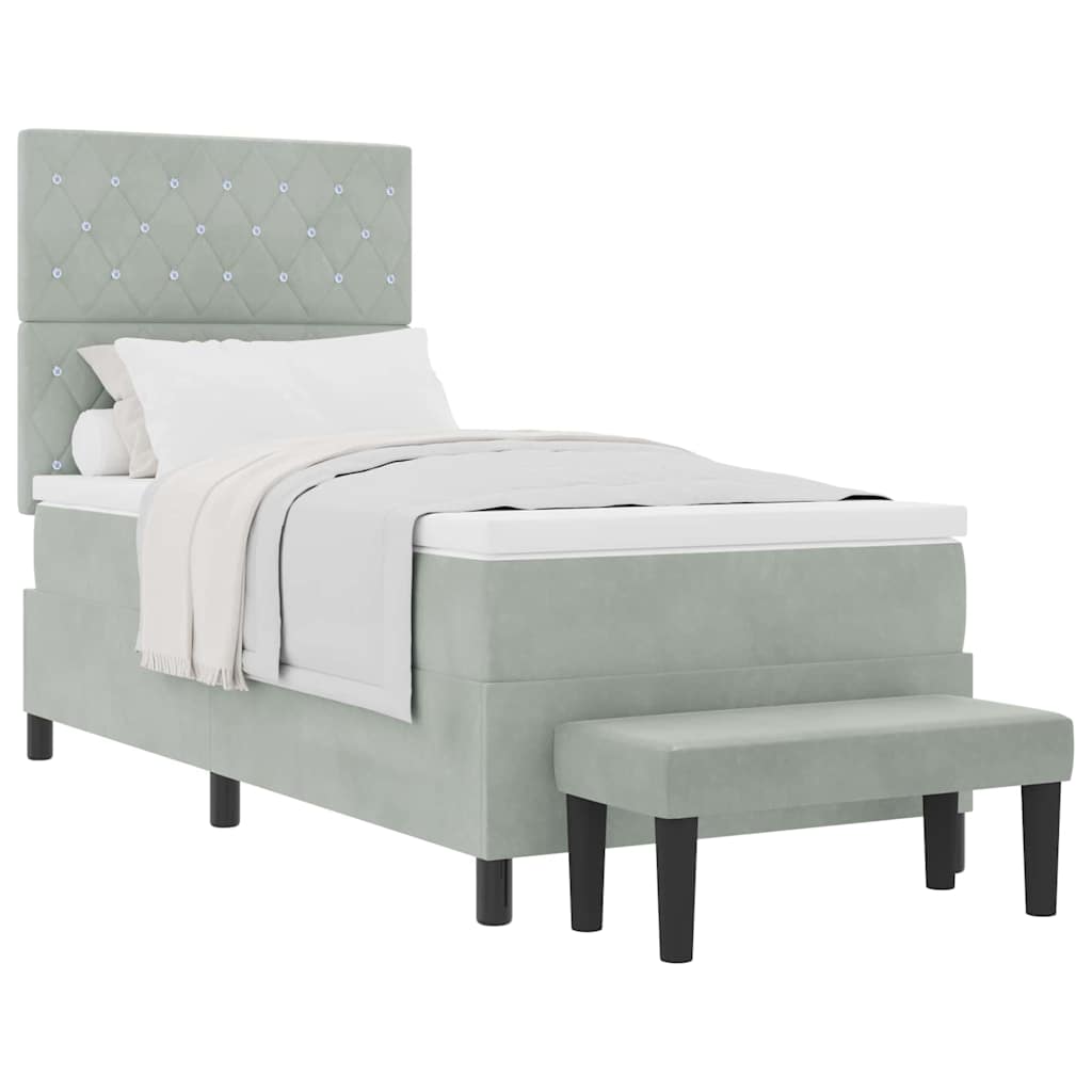 Box Spring Seng Med Madras Lysegrå 90 X 200 Cm Fløjl - Billede 3