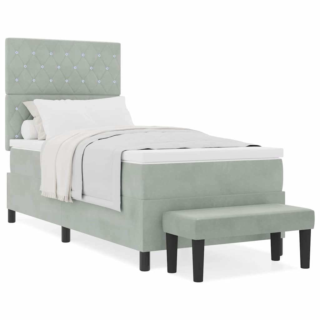 Box Spring Seng Med Madras Lysegrå 90 X 200 Cm Fløjl - Billede 4