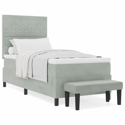Box Spring Seng Med Madras Lysegrå 90 X 200 Cm Fløjl - Billede 4