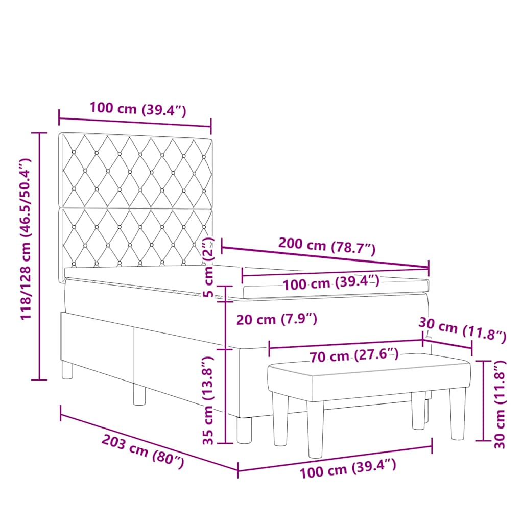 Box Spring Seng Med Madras Lysegrå 100 X 200 Cm Fløjl - Billede 13