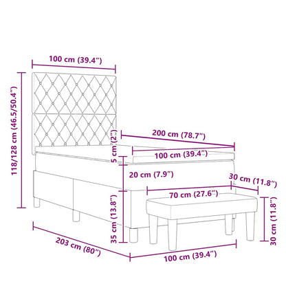 Box Spring Seng Med Madras Lysegrå 100 X 200 Cm Fløjl - Billede 13