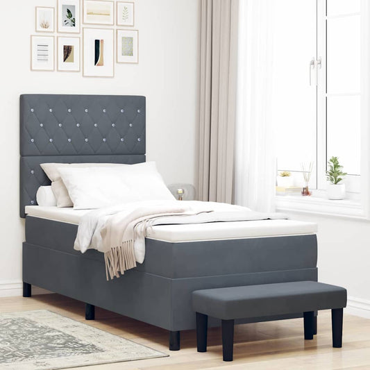 Box Spring Seng Med Madras Mørkegrå 100 X 200 Cm Fløjl - Hovedbillede