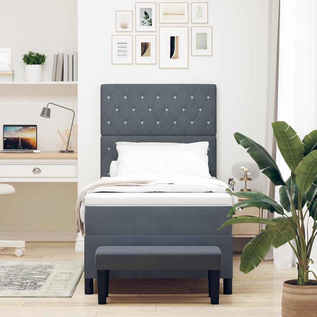 Box Spring Seng Med Madras Mørkegrå 100 X 200 Cm Fløjl - Billede 5