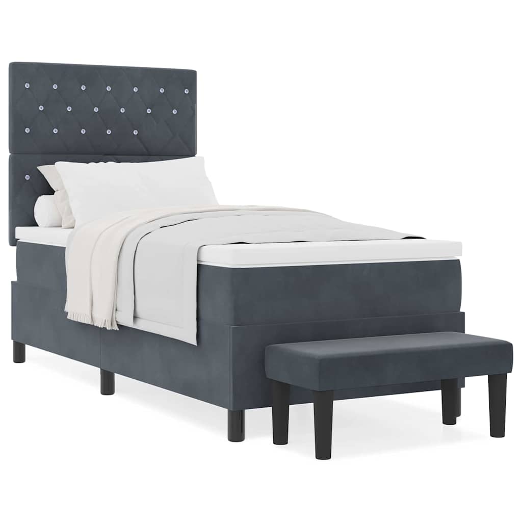Box Spring Seng Med Madras Mørkegrå 100 X 200 Cm Fløjl - Billede 4