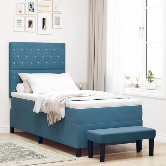 Box Spring Seng Med Madras Mørkeblå 100 X 200 Cm Fløjl - Hovedbillede