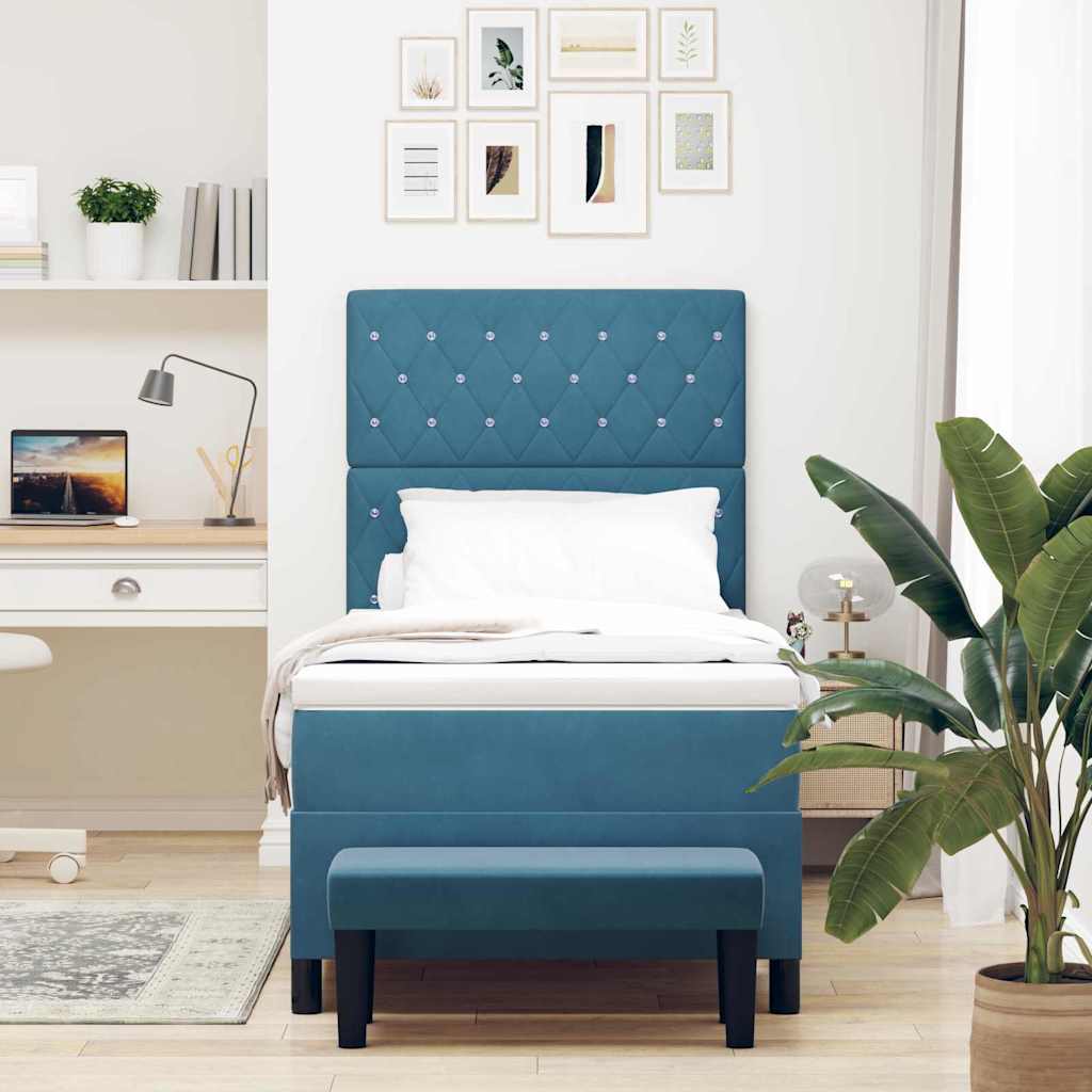 Box Spring Seng Med Madras Mørkeblå 100 X 200 Cm Fløjl - Billede 5