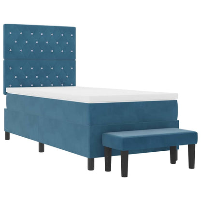 Box Spring Seng Med Madras Mørkeblå 100 X 200 Cm Fløjl - Billede 8