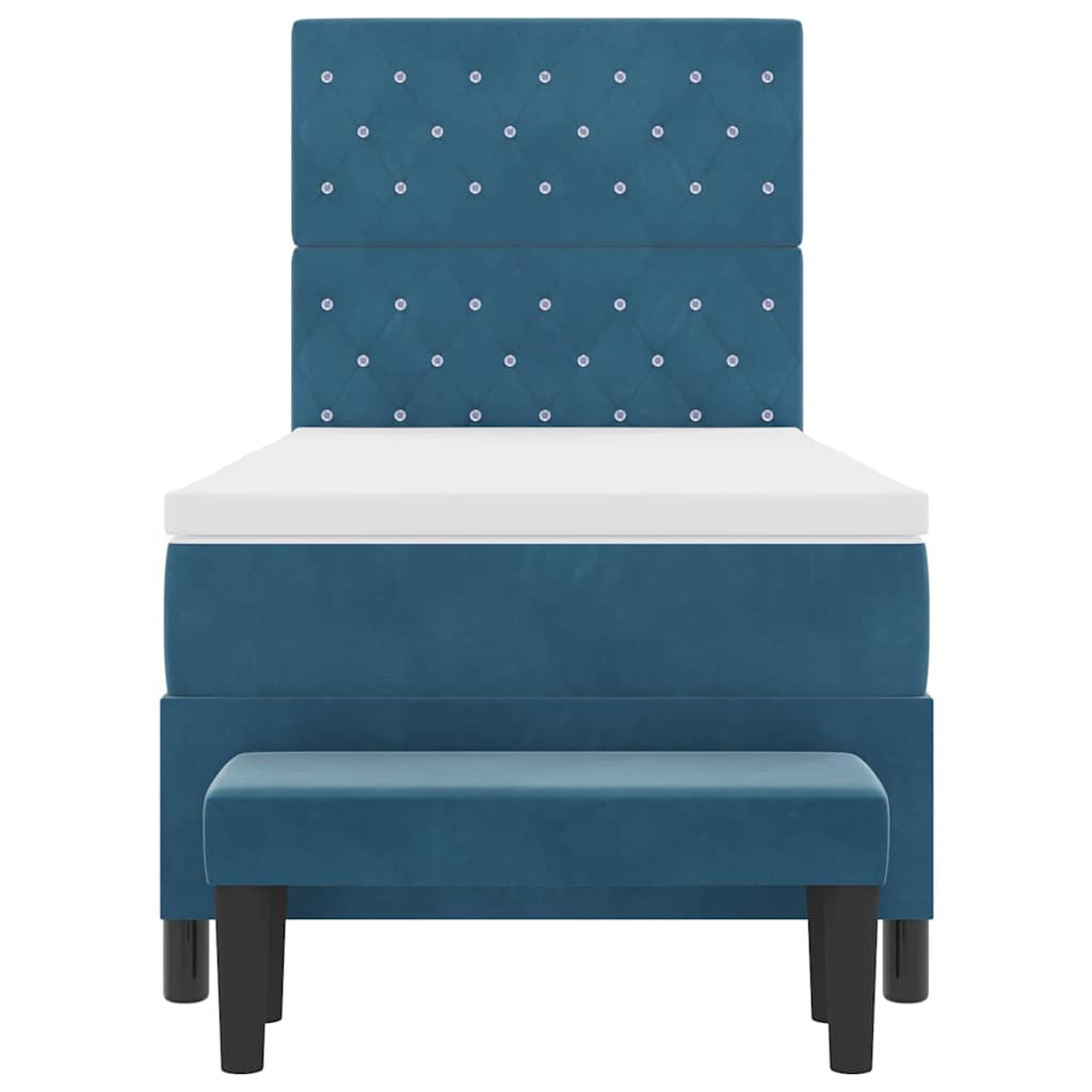 Box Spring Seng Med Madras Mørkeblå 100 X 200 Cm Fløjl - Billede 9
