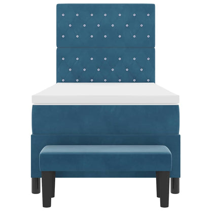 Box Spring Seng Med Madras Mørkeblå 100 X 200 Cm Fløjl - Billede 9