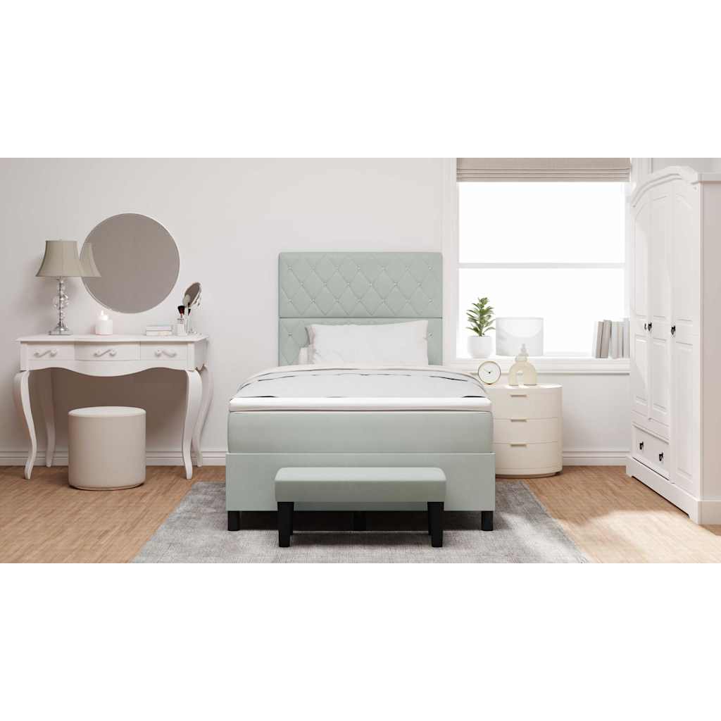 Box Spring Seng Med Madras Lysegrå 120 X 190 Cm Fløjl - Billede 5