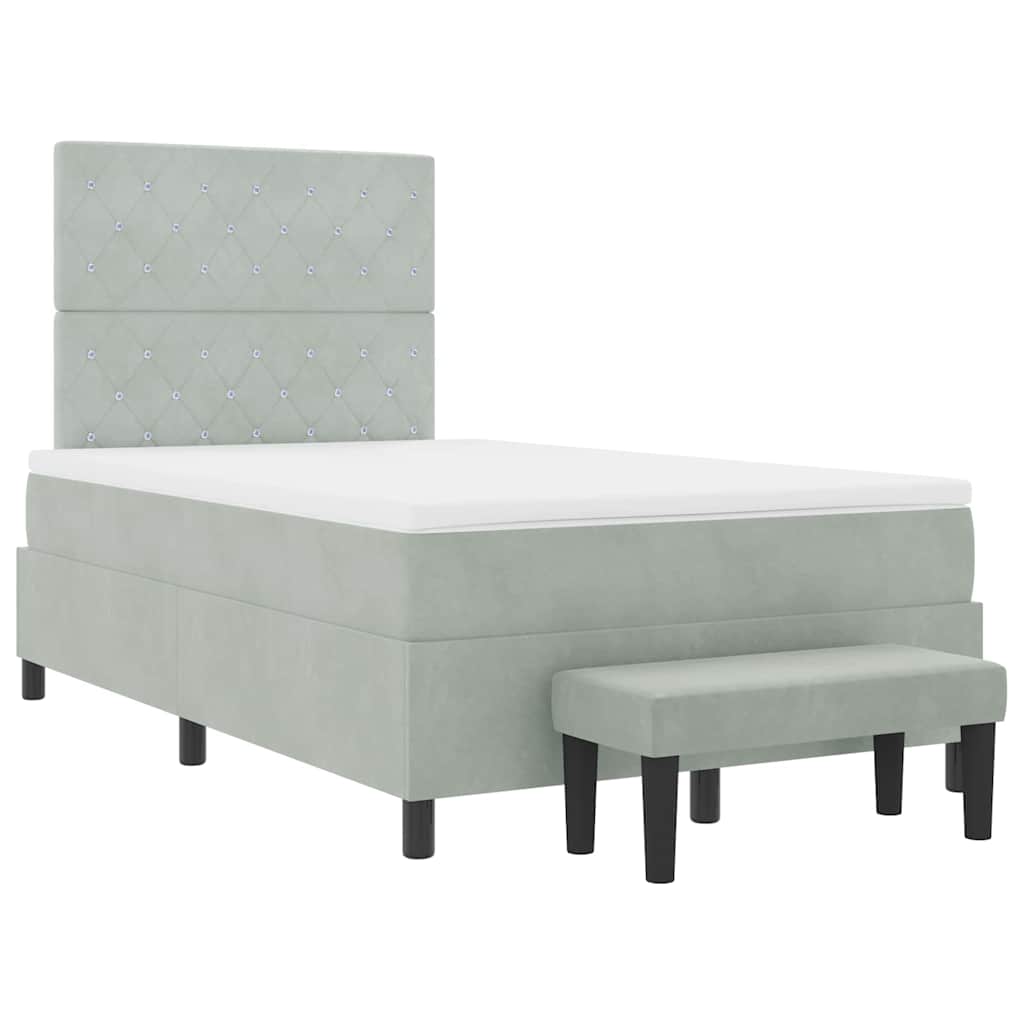 Box Spring Seng Med Madras Lysegrå 120 X 190 Cm Fløjl - Billede 8