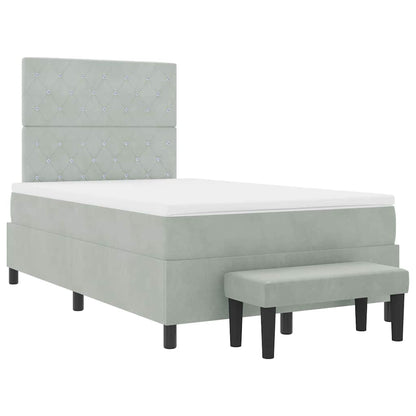 Box Spring Seng Med Madras Lysegrå 120 X 190 Cm Fløjl - Billede 8