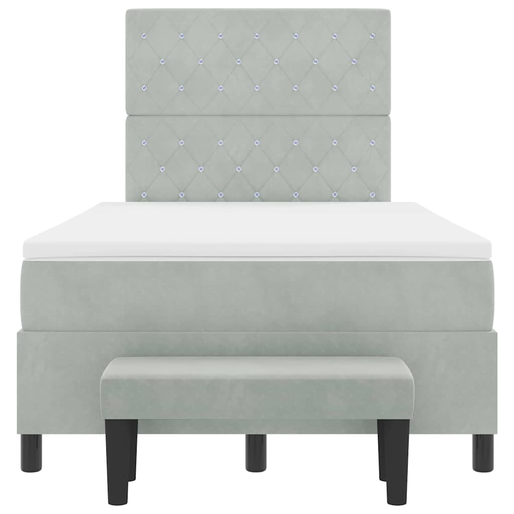 Box Spring Seng Med Madras Lysegrå 120 X 190 Cm Fløjl - Billede 9