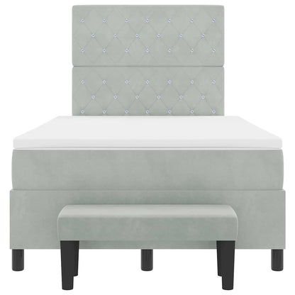 Box Spring Seng Med Madras Lysegrå 120 X 190 Cm Fløjl - Billede 9