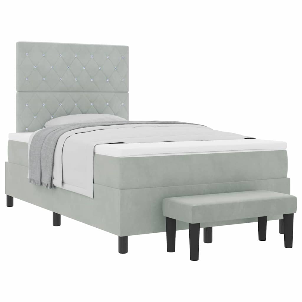 Box Spring Seng Med Madras Lysegrå 120 X 190 Cm Fløjl - Billede 3