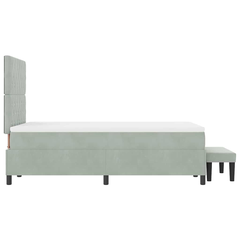 Box Spring Seng Med Madras Lysegrå 120 X 190 Cm Fløjl - Billede 10