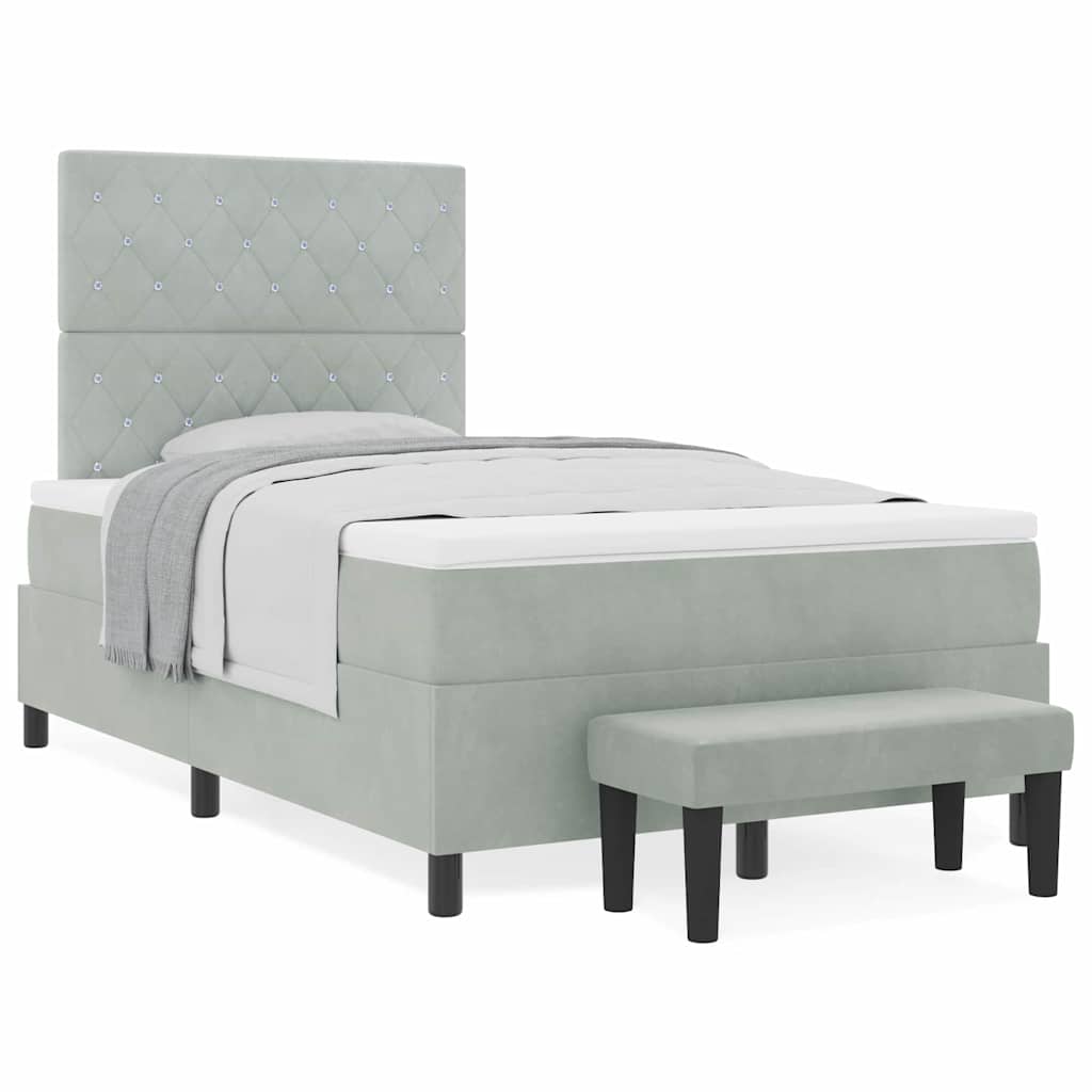Box Spring Seng Med Madras Lysegrå 120 X 190 Cm Fløjl - Billede 4