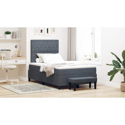 Box Spring Seng Med Madras Mørkegrå 120 X 200 Cm Fløjl - Hovedbillede
