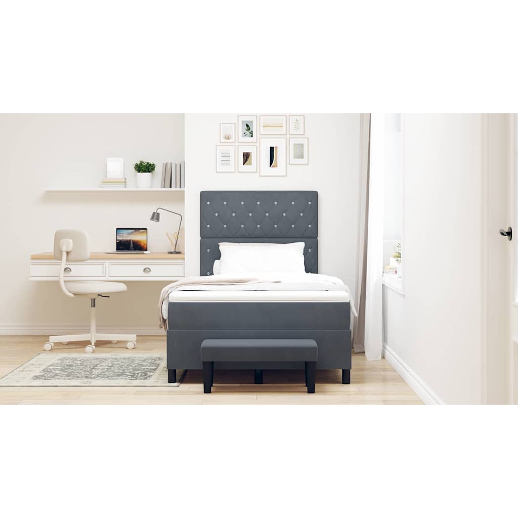 Box Spring Seng Med Madras Mørkegrå 120 X 200 Cm Fløjl - Billede 5