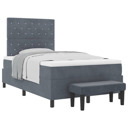Box Spring Seng Med Madras Mørkegrå 120 X 200 Cm Fløjl - Billede 3