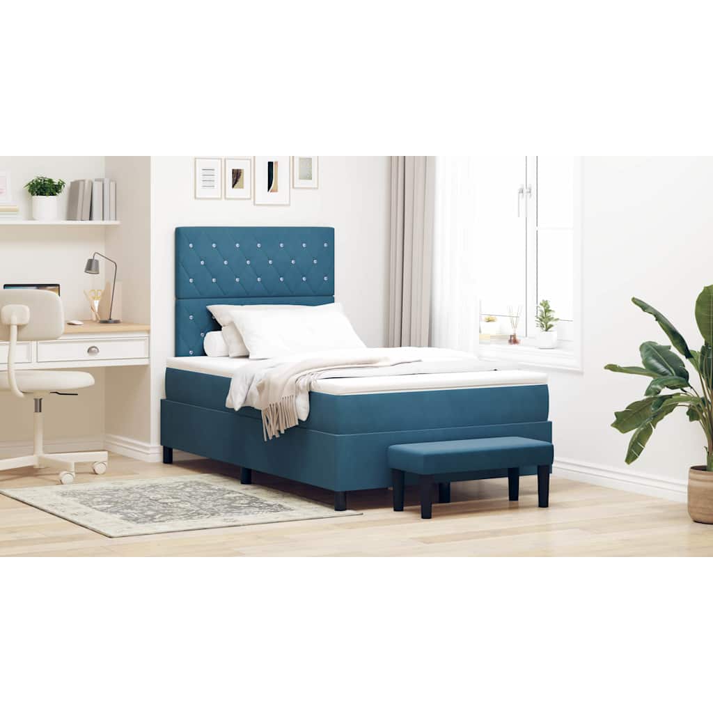 Box Spring Seng Med Madras Mørkeblå 120 X 200 Cm Fløjl - Hovedbillede