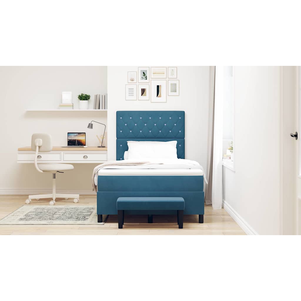 Box Spring Seng Med Madras Mørkeblå 120 X 200 Cm Fløjl - Billede 5