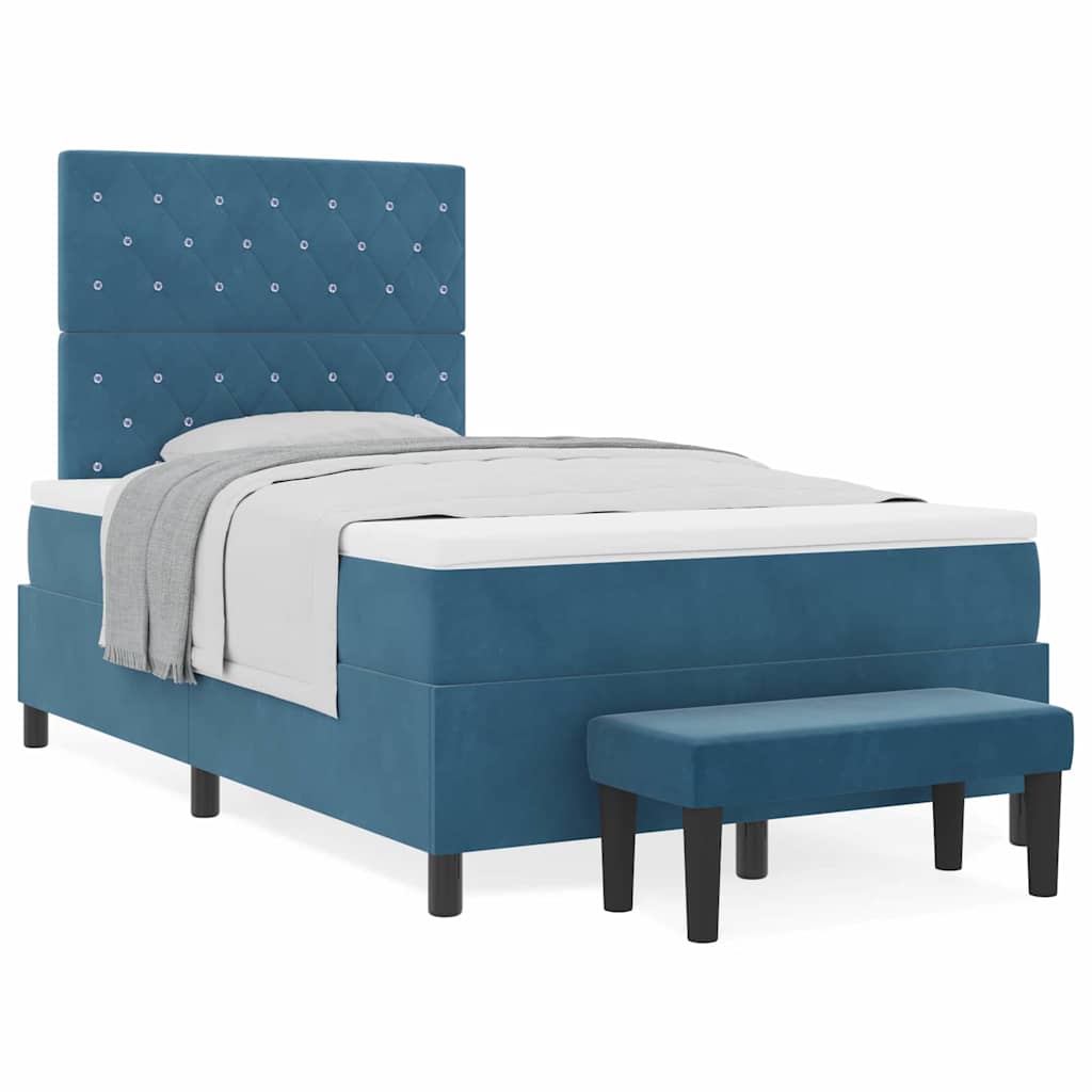 Box Spring Seng Med Madras Mørkeblå 120 X 200 Cm Fløjl - Billede 4