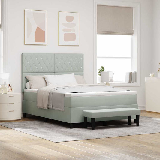 Box Spring Seng Med Madras Lysegrå 160 X 200 Cm Fløjl - Hovedbillede